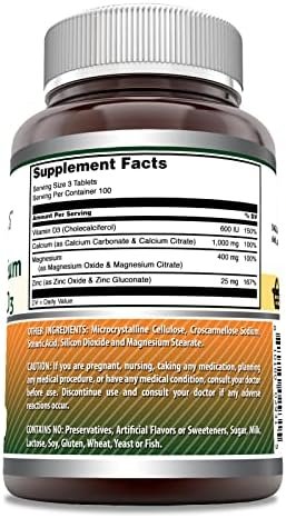 Amazing Formulas Calcium Magnesium Zinc D3 - 300 Tablets Per Bottle Supplement (Calcium 1000mg - Magnesium 400mg - Zinc 25mg Plus Vitamin D3 600 IU - Per Serving of 3 Tablets) - Image 2